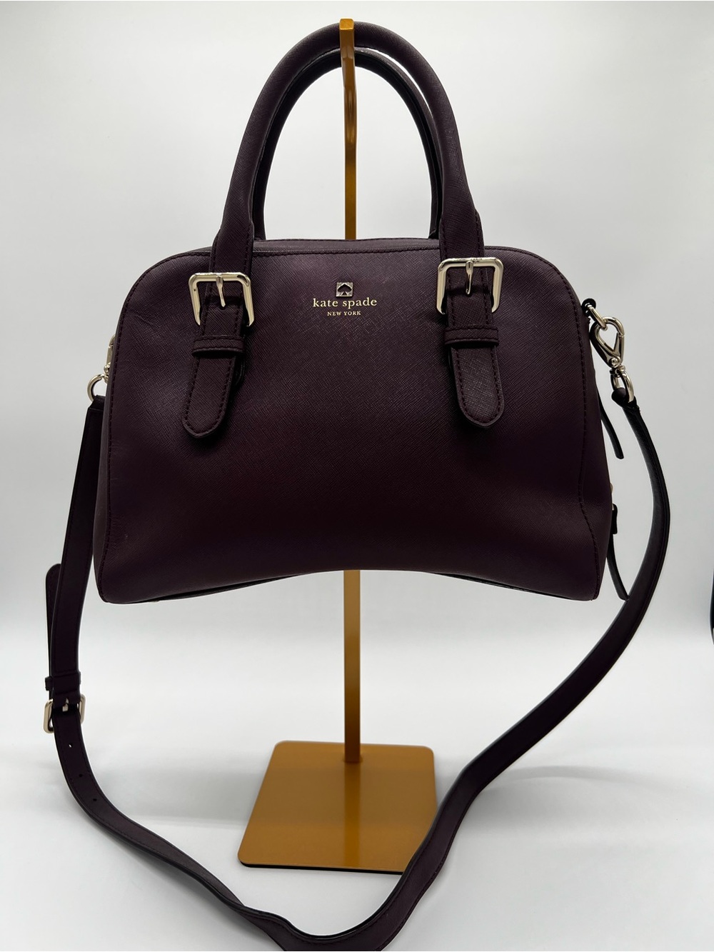 kate spade Plum Saffiano Leather Satchel with Crossbody Strap- with COA